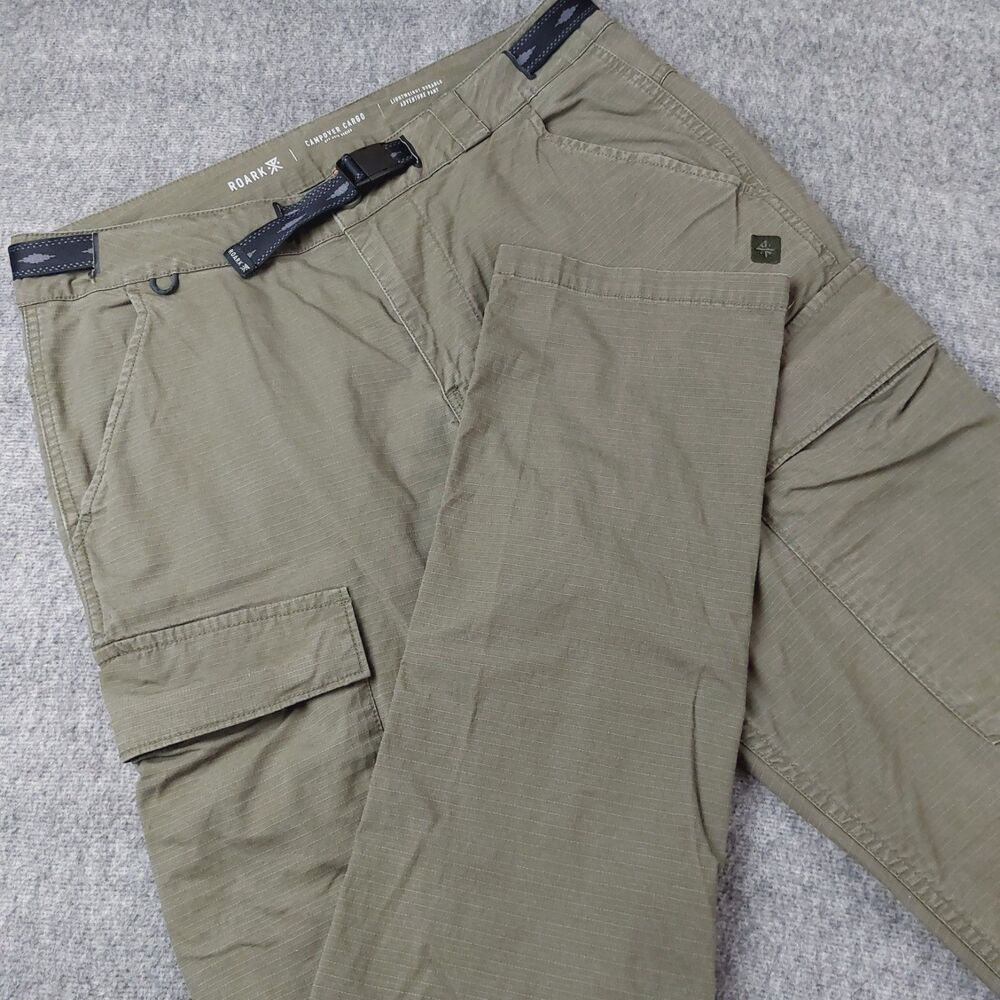 ROARK Campover Cargo Pants Mens 31 (Fit 32x30.5) Green Ripstop Belted Hiking